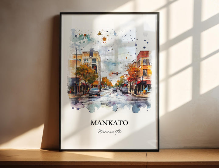 Mankato MN Wall Art,  Blue Earth MN Print, Minnesota Watercolor Art, Mankato Gift, Travel Print, Travel Poster, Housewarming Gift