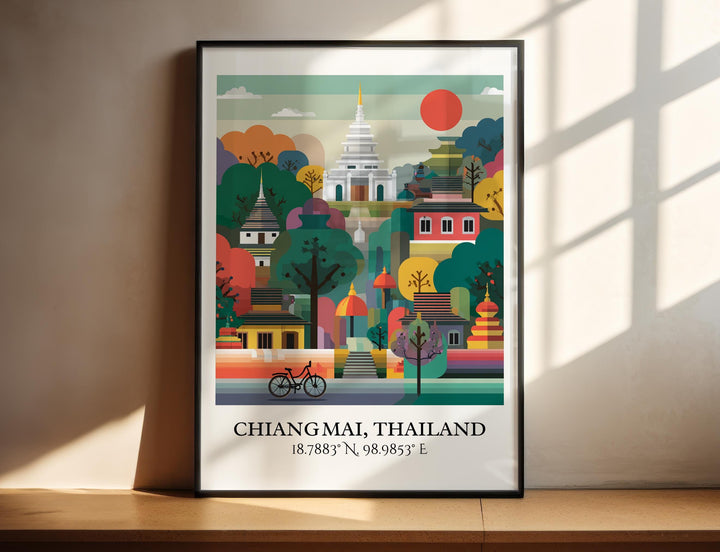 Chiang Mai Art, Chiang Mai Retro Travel Art, Chiang Mai Home Decor, Chiang Mai Gift, Thailand Travel Art, Travel Prints, Housewarming Gift