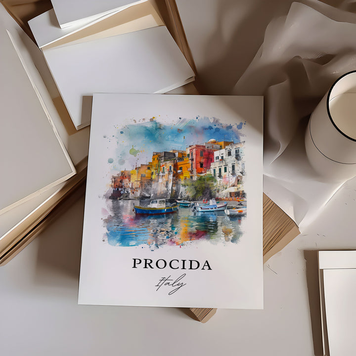 Procida Italy Wall Art, Flegrean Islands Print, Procida Watercolor, Procida Italy Gift,