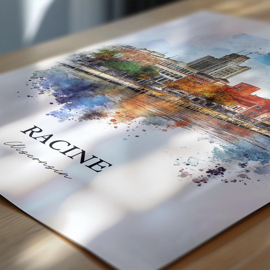 Racine WI Wall Art, Racine County Print, Wisconsin Watercolor Art, Racine WI Gift, Travel Print, Travel Poster, Housewarming Gift