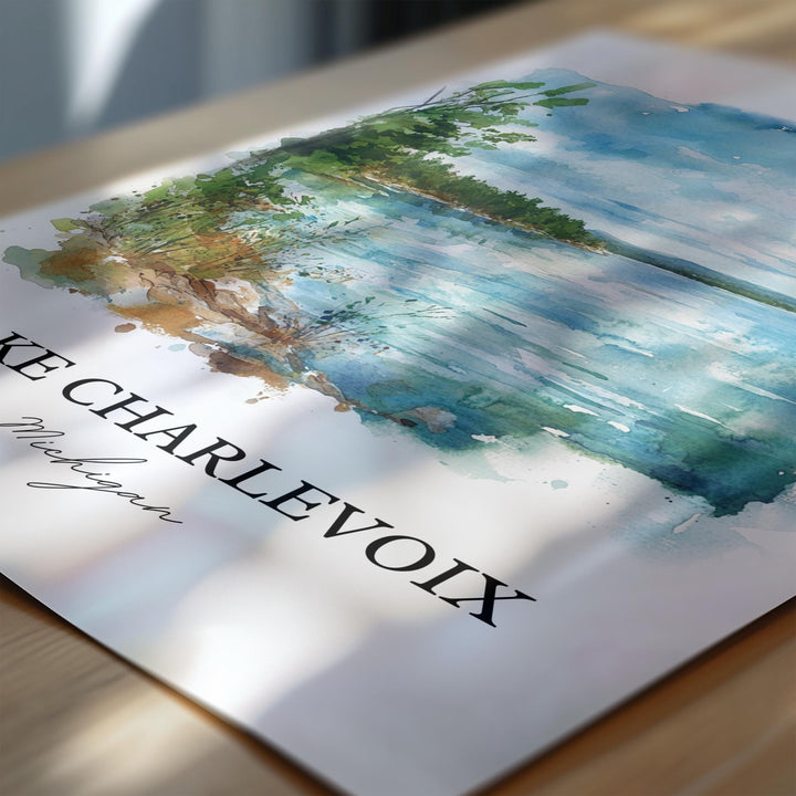 Lake Charlevoix Wall Art, Charlevoix Print, Michigan Watercolor Art, Lake Charlevoix Gift, Travel Print, Travel Poster, Housewarming Gift
