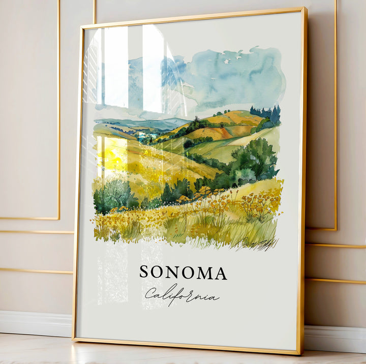 Sonoma Wall Art, Sonoma California Print, Sonoma Valley Watercolor, Sonoma Gift,