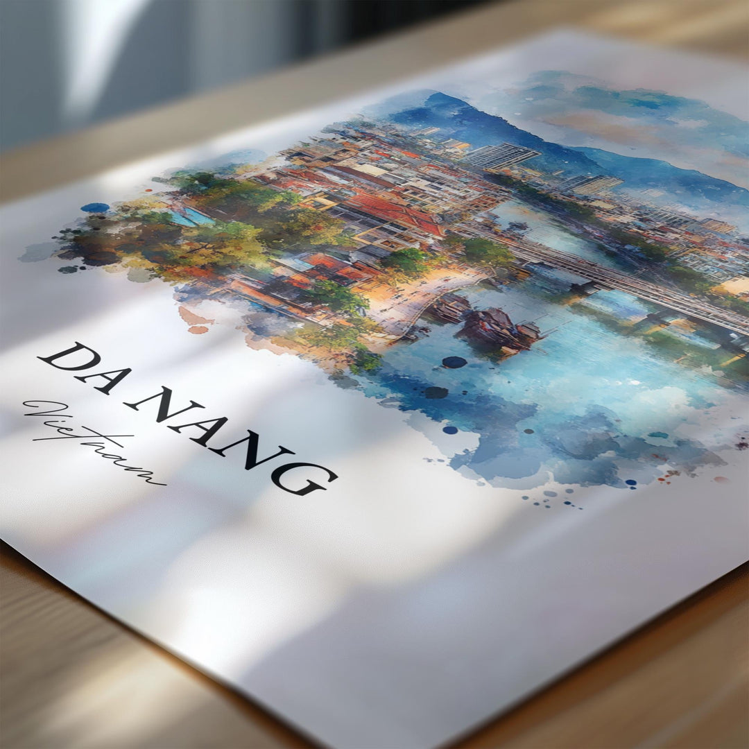 Da Nang Wall Art, Vietnam Print, Vietnam Watercolor Art, Da Nang Vietnam Gift, Travel Print, Travel Poster, Housewarming Gift