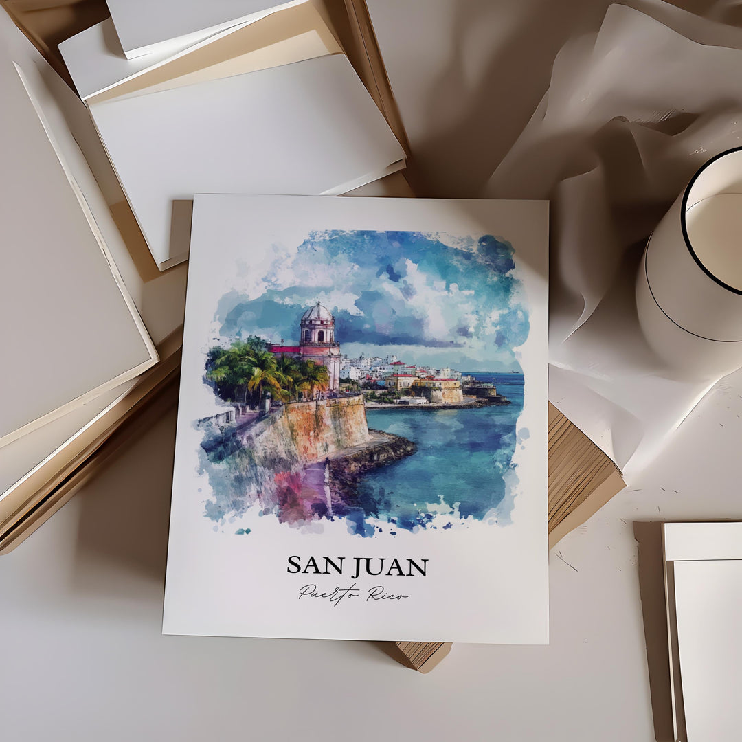 San Juan Wall Art, Puerto Rico Print, Puerto Rico Watercolor Art, San Juan PR Gift, Travel Print, Travel Poster, Housewarming Gift