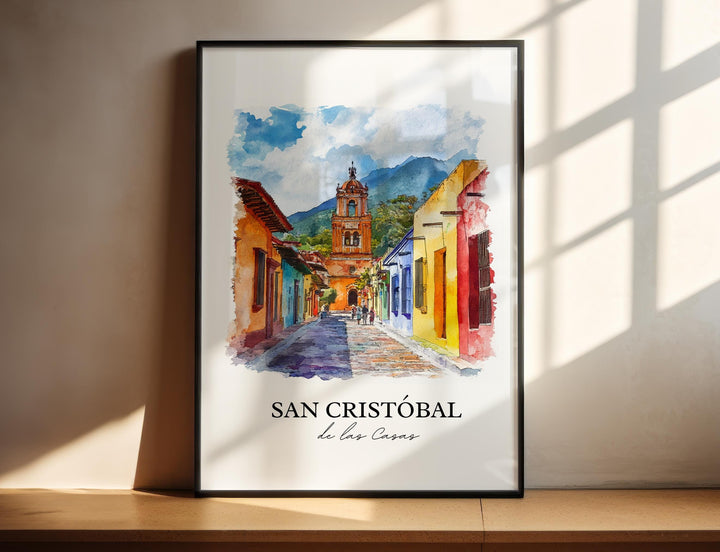 San Cristobal de Las Casas Wall Art, Chiapas Print, Mexico Watercolor Art, Chiapas MX Gift, Travel Print, Travel Poster, Housewarming Gift