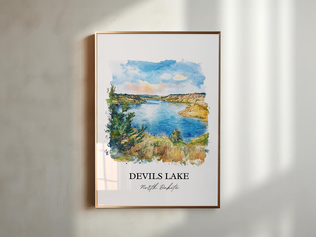 Devils Lake ND Wall Art, Sauk County Print, Devils Lake Watercolor Art, Devils Lake Gift, Travel Print, Travel Poster, Housewarming Gift