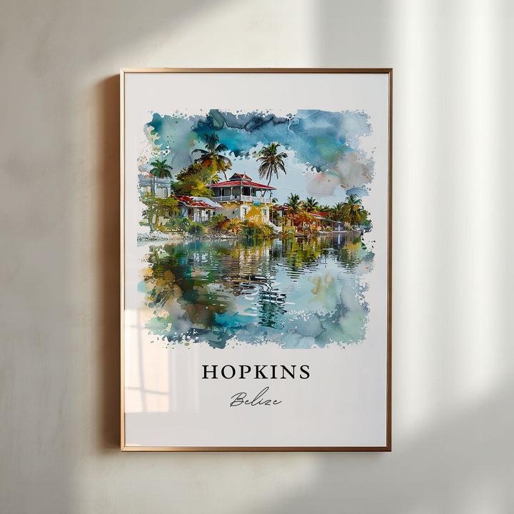 Hopkins Belize Wall Art, Hopkins Print, Hopkins Belize Watercolor, Hopkins Belize Gift,