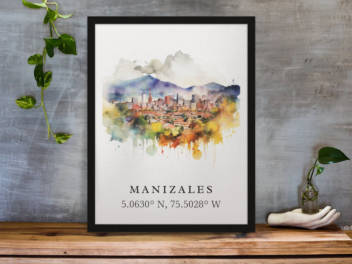 Manizales Desert traditional travel art - Colombia, Manizales poster, Wedding gift, Birthday present, Custom Text, Personalised Gift