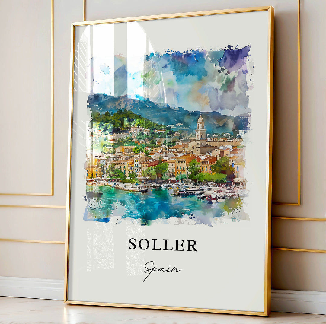 Soller Spain Wall Art, Soller Print, Soller Watercolor, Soller Mallorca Gift,