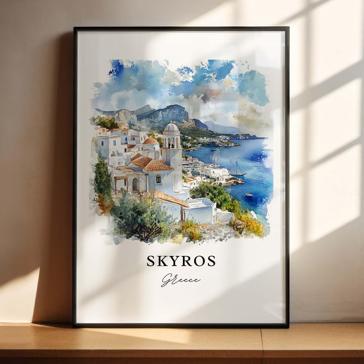 Skyros Wall Art, Skyros Greece Print, Skyros Watercolor Art, Sporades Islands Gift, Travel Print, Travel Poster, Housewarming Gift