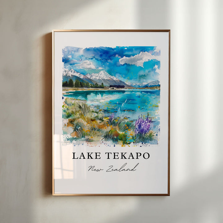 Lake Tekapo NZ Art, Lake Tekapo Print, South Island Watercolor Art, Takapo New Zealand Gift,