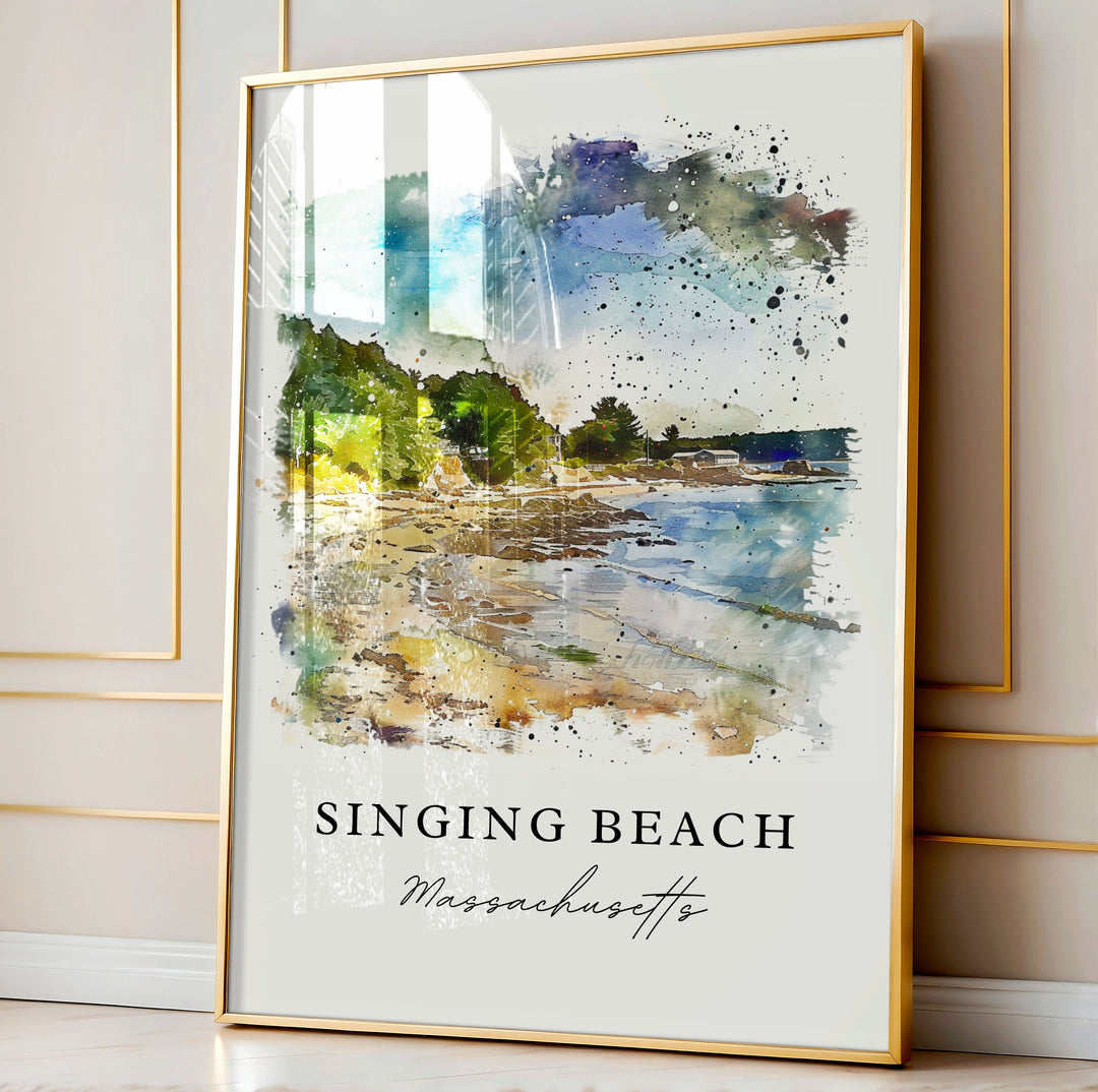 Singing Beach MA Art, Manchester-by-the-sea print, Mass. Beach Art, Travel Print, Travel Poster, Travel Gift, Housewarming Gift