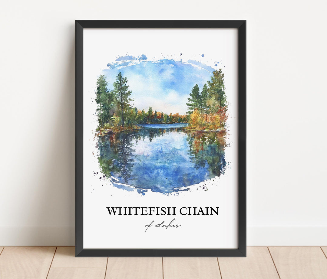 Whitefish Chain of Lakes Art, Crosslake MN Print, Minnesota Watercolor Art, Minnesota Gift, Travel Print, Travel Poster, Housewarming Gift