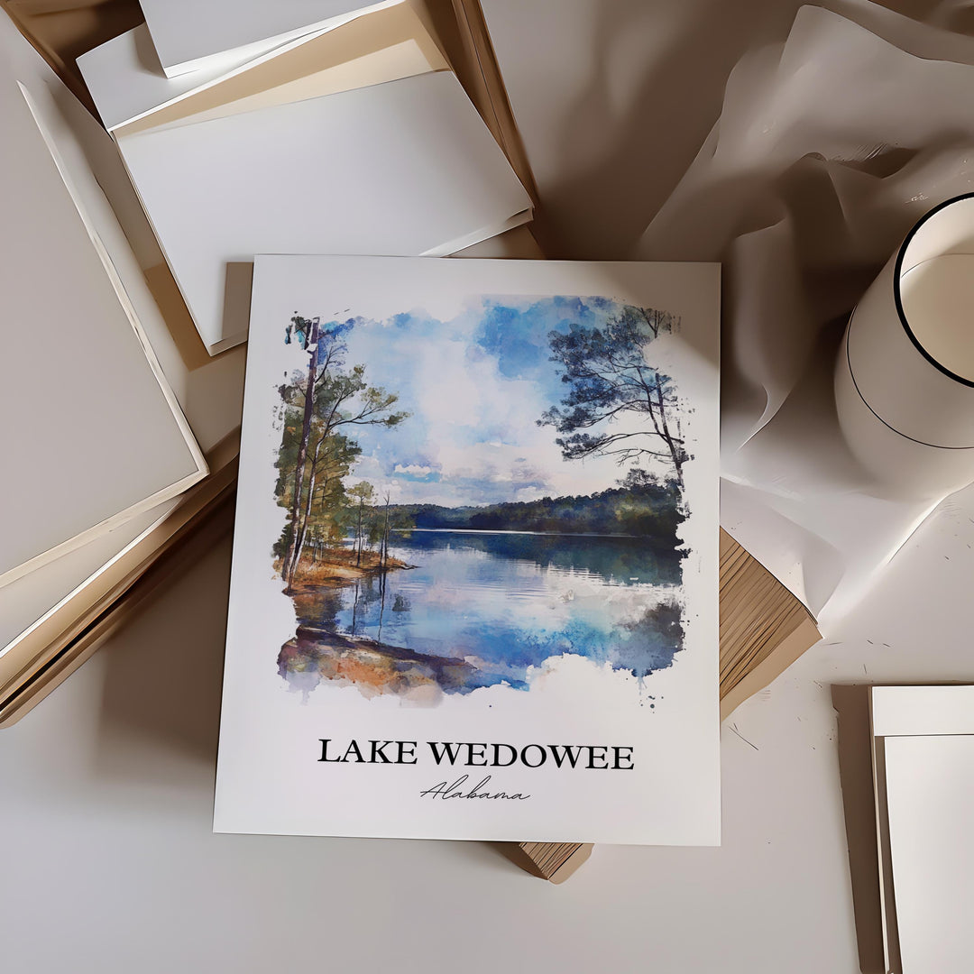Lake Wedowee Wall Art, Randolph County AL Print, Alabama Watercolor Art, Lake Wedowee Gift, Travel Print, Travel Poster, Housewarming Gift