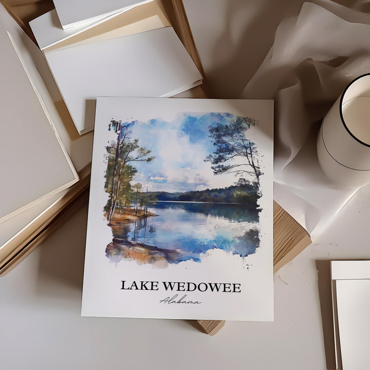 Lake Wedowee Wall Art, Randolph County AL Print, Alabama Watercolor Art, Lake Wedowee Gift, Travel Print, Travel Poster, Housewarming Gift
