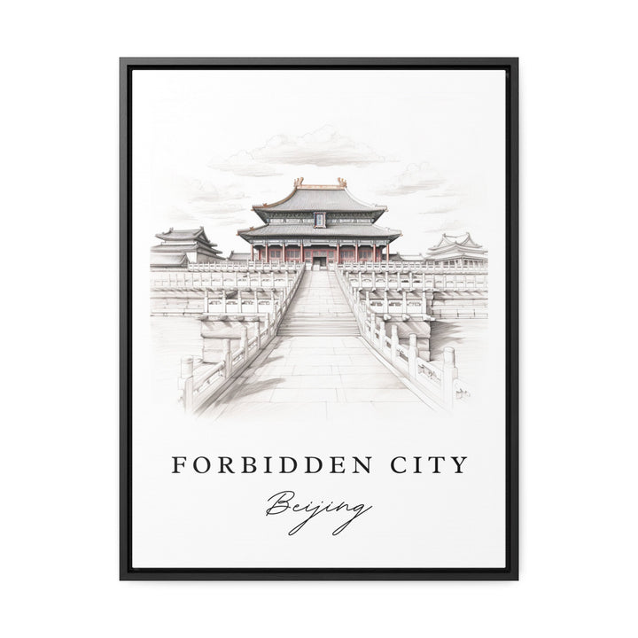 The Forbidden City China art - Beijing, Forbidden City sketch art, Beijing Wedding gift, Birthday present, Custom Text, Perfect Gift