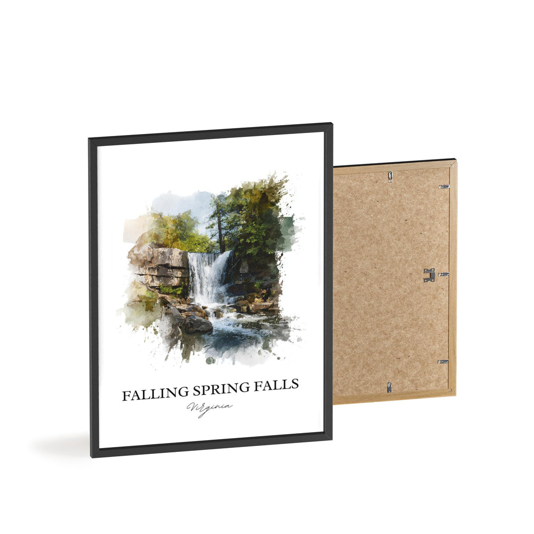 Falling Spring Falls Art, Alleghany Prints, Virginia Watercolor, Falling Spring Falls Gift, Travel Print, Travel Poster, Housewarming Gift