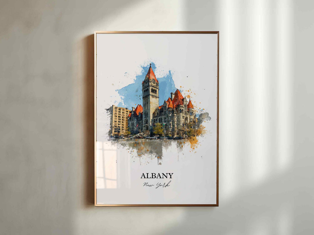 Albany NY Wall Art, Albany Print, New York Watercolor Art, Albany NY Gift, Travel Print, Travel Poster, Housewarming Gift