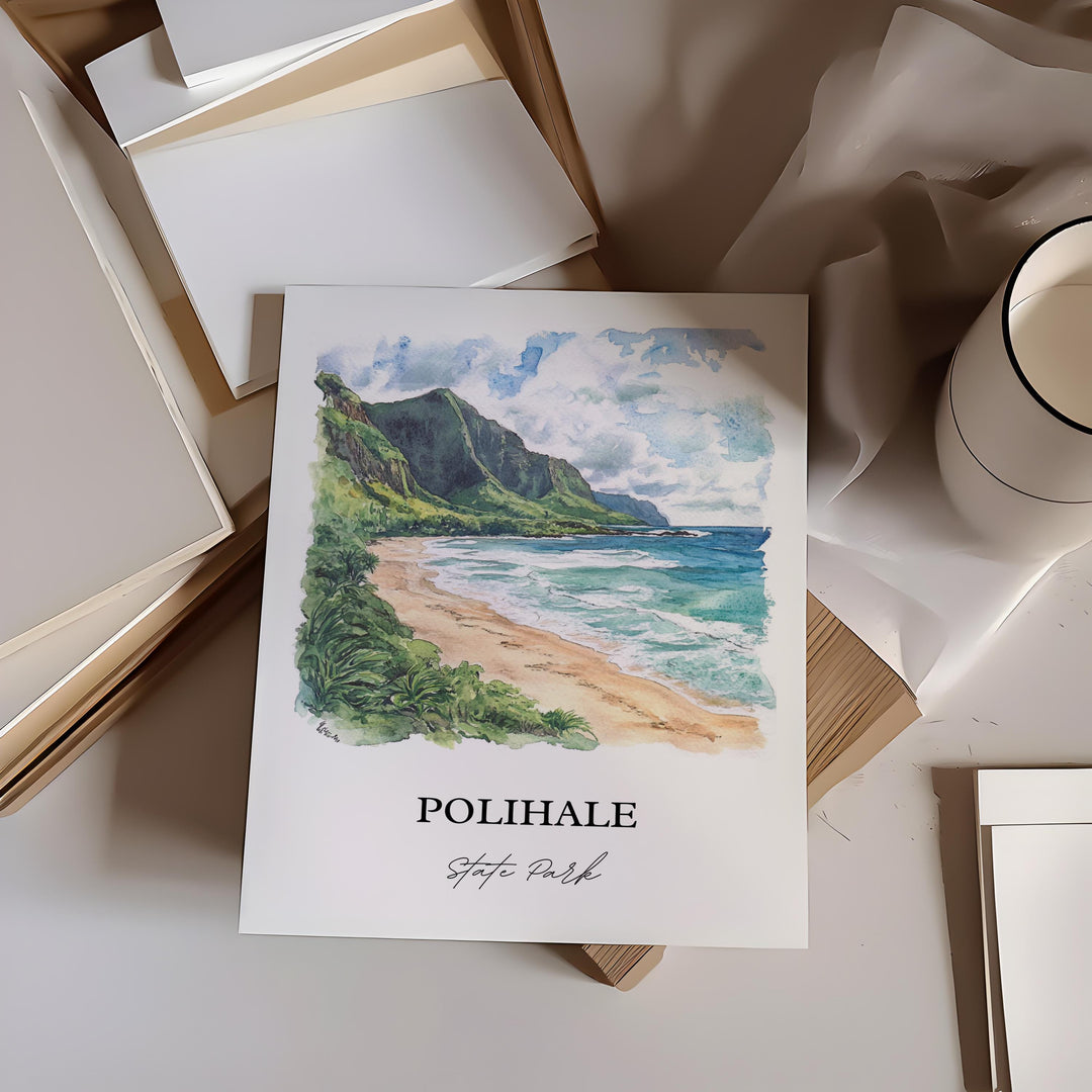 Polihale State Park Wall Art, Kauai Print, Kauai Watercolor Art, Polihale Hawaii Gift, Travel Print, Travel Poster, Housewarming Gift
