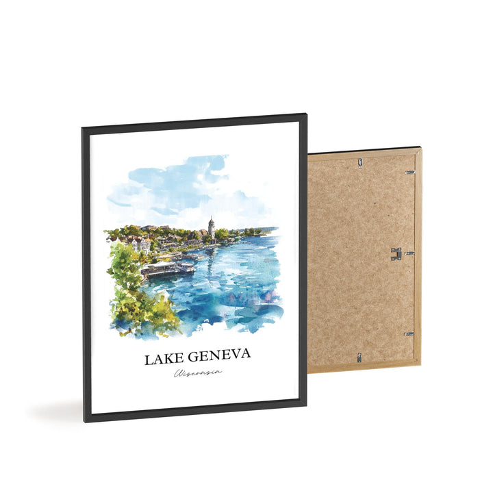 Lake Geneva WI Wall Art, Geneva Lake Print, Wisconsin Watercolor Art, Lake Geneva Gift, Travel Print, Travel Poster, Housewarming Gift