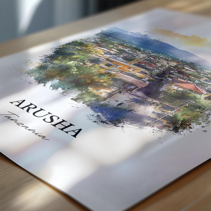 Arusha Tanzania Wall Art, Mt. Meru Print, Tanzania Watercolor Art, Arusha Tanzania Gift, Travel Print, Travel Poster, Housewarming Gift