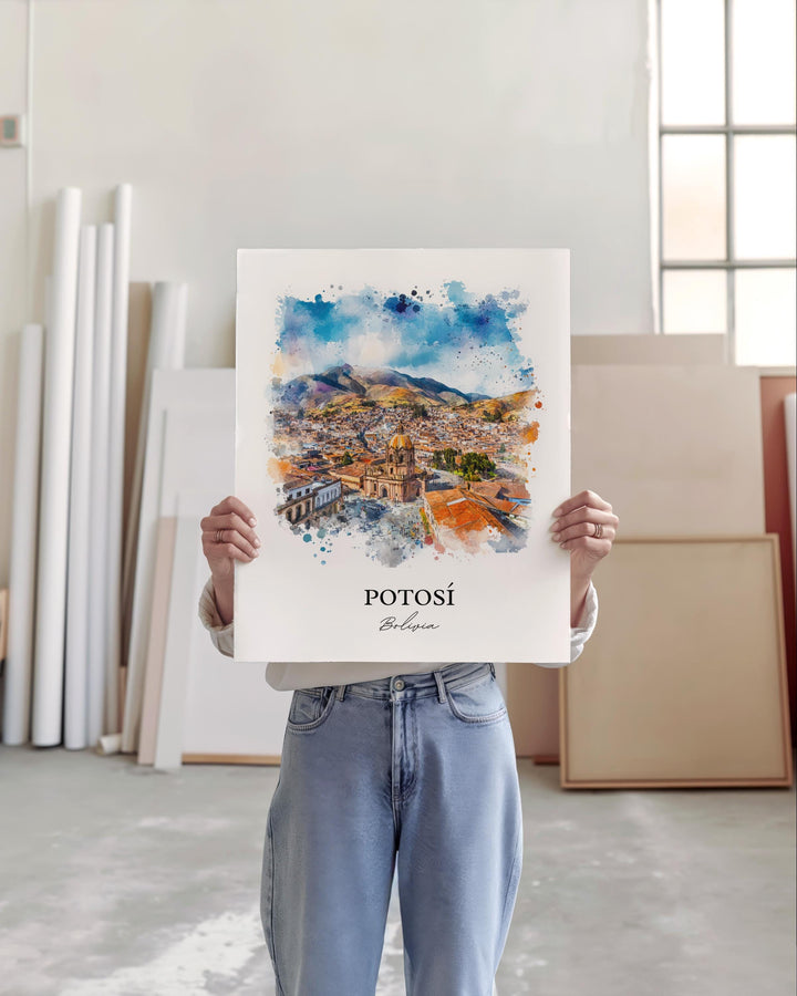 Potosí Bolivia Wall Art, Potosí Print, Bolivia Watercolor Art, Potosí Bolivia Gift, Travel Print, Travel Poster, Housewarming Gift