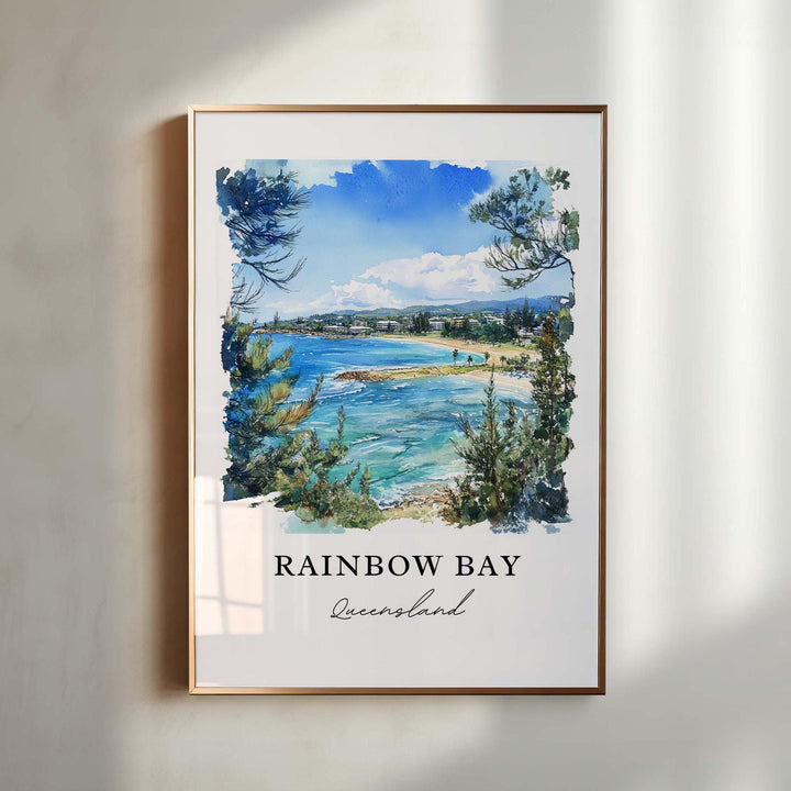 Rainbow Bay Wall Art, Rainbow Bay Beach Print, Gold Coast Watercolor Art, Queensland Gift, Travel Print, Travel Poster, Housewarming Gift