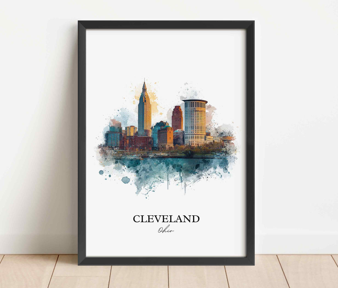 Cleveland, Ohio Art, Cleveland Print, Cleveland OH Watercolor Art, Cleveland Skyline Gift, Travel Print, Travel Poster, Housewarming Gift