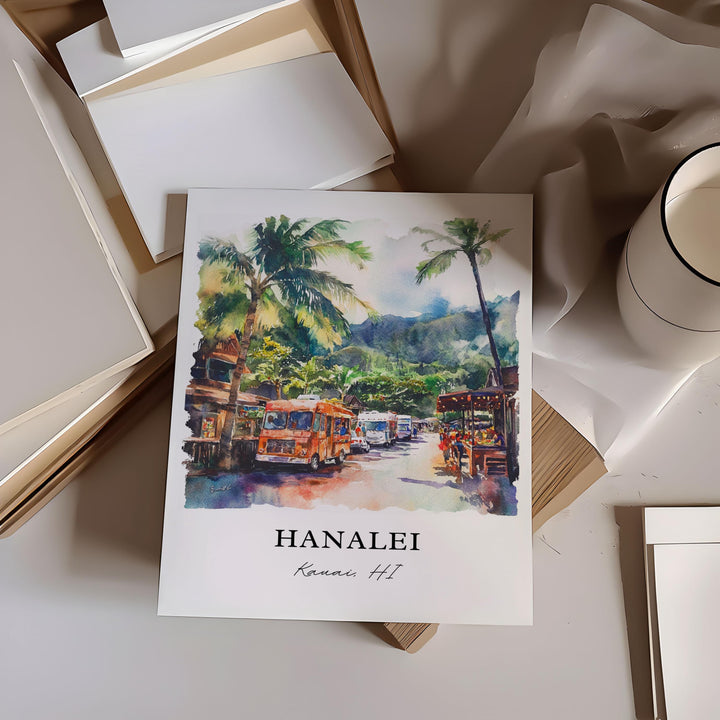 Hanalei Wall Art, Kauai Hawaii Print, Hanalei Watercolor Art, Kauai Gift, Travel Print, Travel Poster, Housewarming Gift