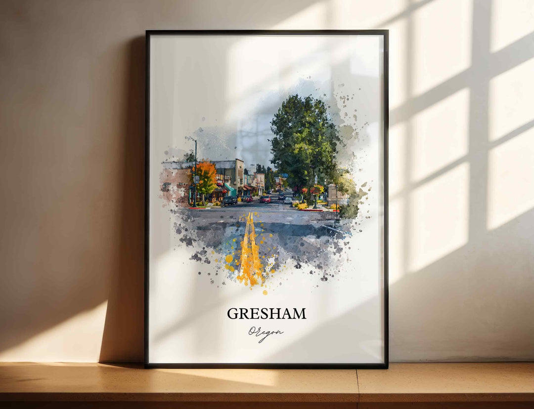 Gresham, Oregon Wall Art, Gresham Print, Oregon Watercolor Art, Willamette Valley Gift, Travel Print, Travel Poster, Housewarming Gift