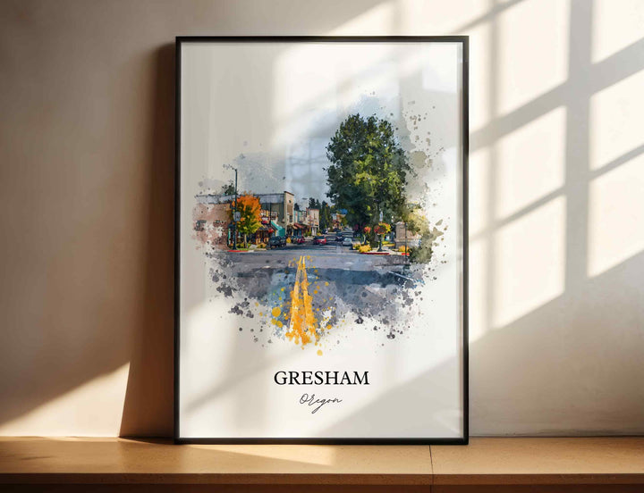 Gresham, Oregon Wall Art, Gresham Print, Oregon Watercolor Art, Willamette Valley Gift, Travel Print, Travel Poster, Housewarming Gift