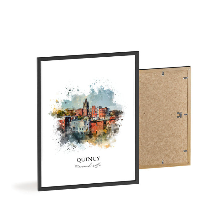 Quincy MA Wall Art, Quincy Print, Quincy Watercolor Art, Norfolk County MA Gift, Travel Print, Travel Poster, Housewarming Gift