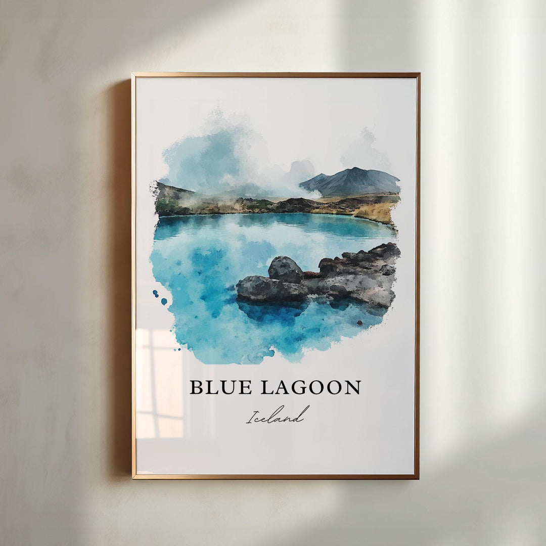 Blue Lagoon Wall Art, Iceland Print, Grindavík Iceland Watercolor Art, Blue Lagoon Gift, Travel Print, Travel Poster, Housewarming Gift