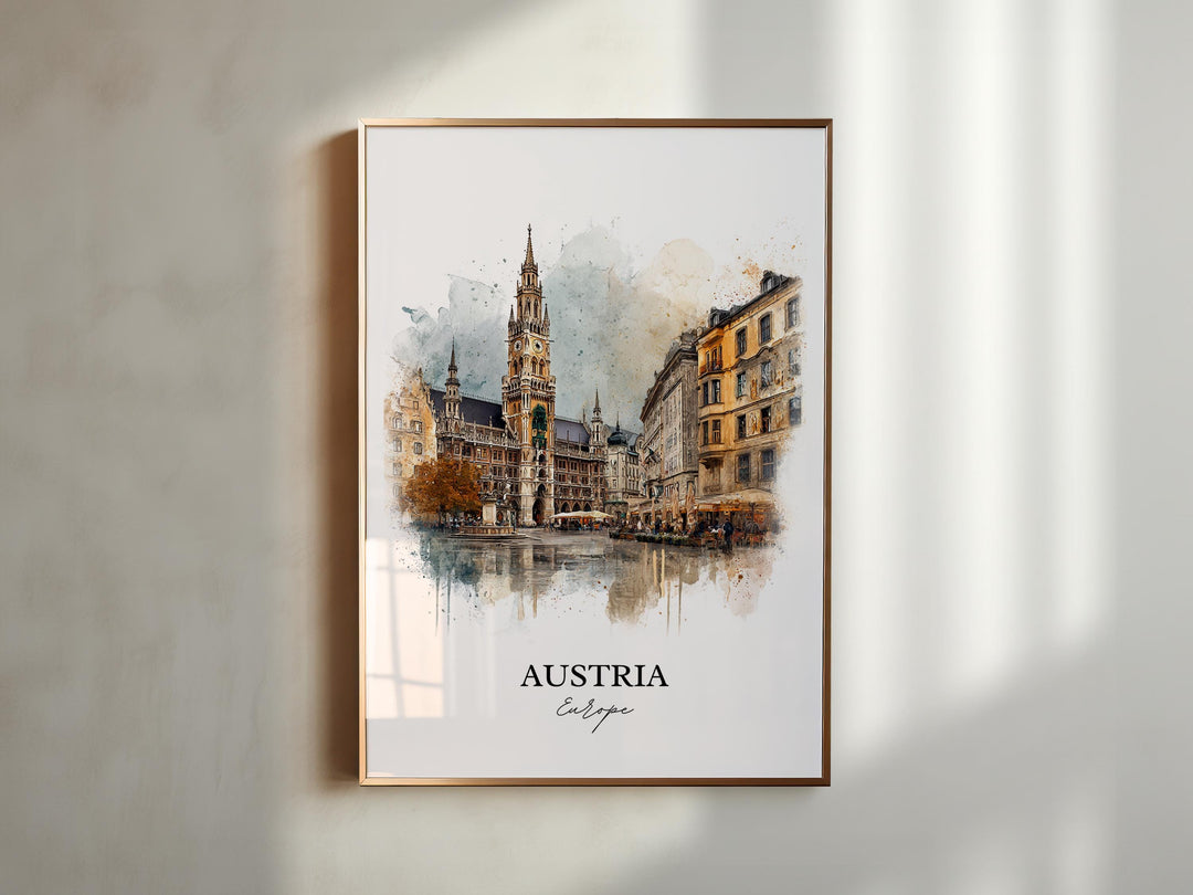 Austria Wall Art, Austria Print, Austria Watercolor Art, Austria Gift, Travel Print, Travel Poster, Housewarming Gift