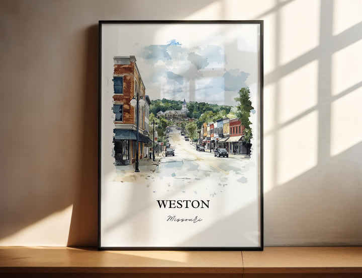 Weston MO Wall Art, Platte County Print, Missouri Watercolor Art, Weston Missouri Gift, Travel Print, Travel Poster, Housewarming Gift