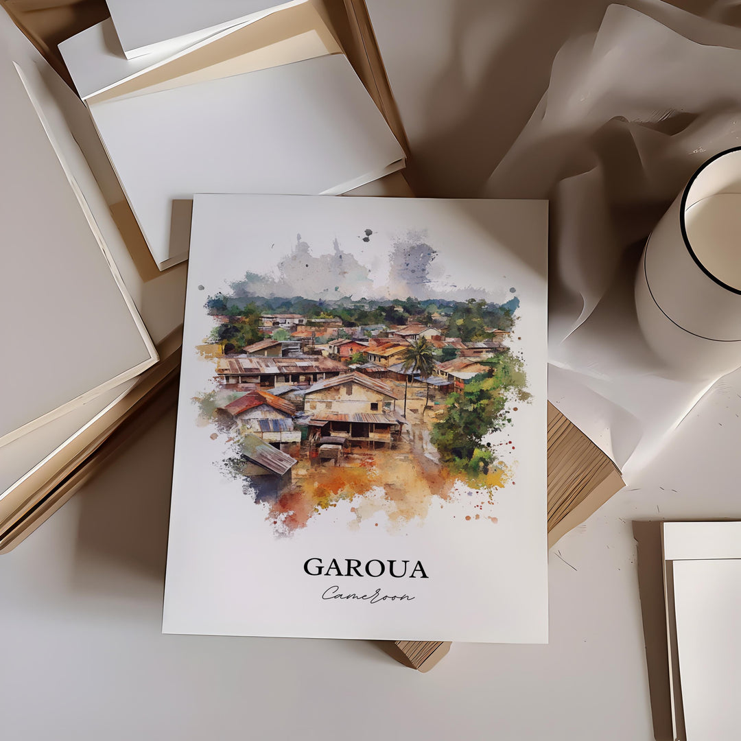 Garoua Cameroon Wall Art, Cameroon Print, Cameroon Watercolor Art, Garoua Cameroon Gift, Travel Print, Travel Poster, Housewarming Gift