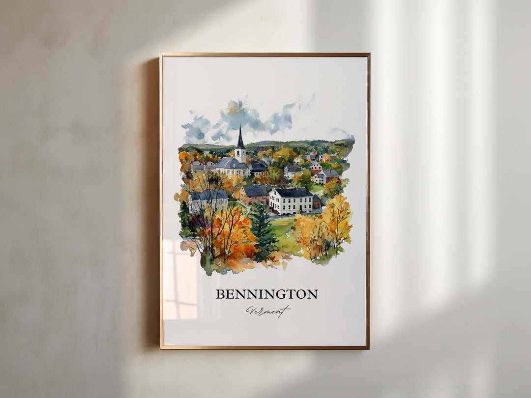 Bennington VT Wall Art, Bennington Vermont Print, Vermont Watercolor Art, Bennington Gift, Travel Print, Travel Poster, Housewarming Gift
