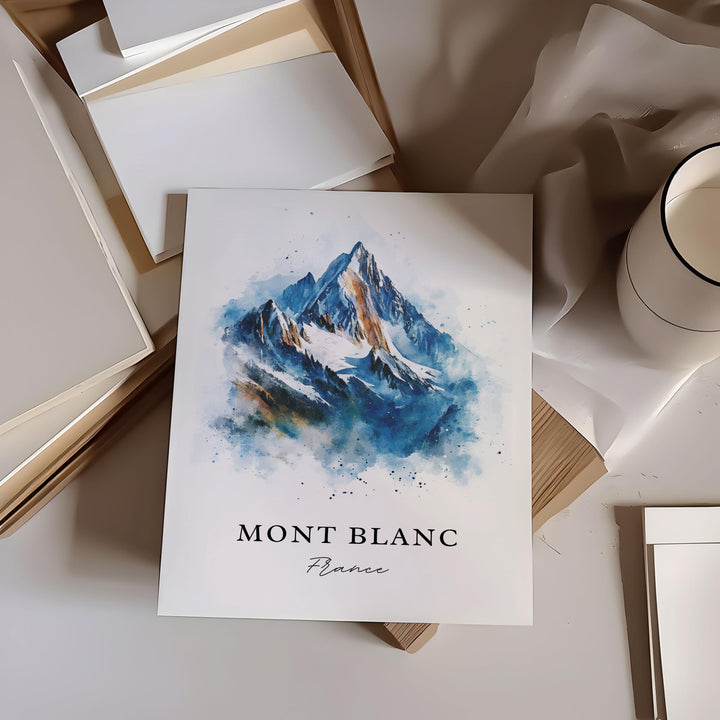 Mont Blanc Wall Art, Mont Blanc France Print, French Alps Watercolor, Mont Blanc France Gift,