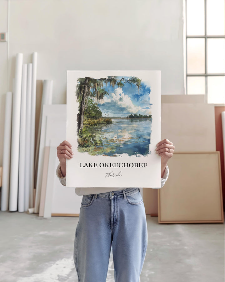 Lake Okeechobee Wall Art, Okeechobee Print, Florida Watercolor Art, Lake Okeechobee Gift, Travel Print, Travel Poster, Housewarming Gift