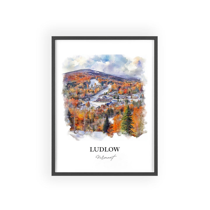 Ludlow VT Wall Art, Okemo Mountain Print, Vermont Watercolor Art, Ludlow VT Gift, Travel Print, Travel Poster, Housewarming Gift