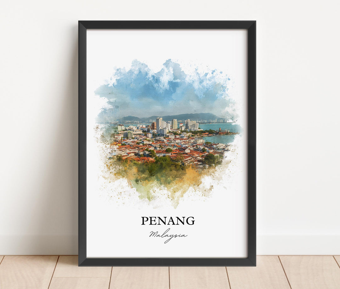 Penang Wall Art, Penang Malaysia Print, Malaysia Watercolor Art, Penang Malaysia Gift, Travel Print, Travel Poster, Housewarming Gift