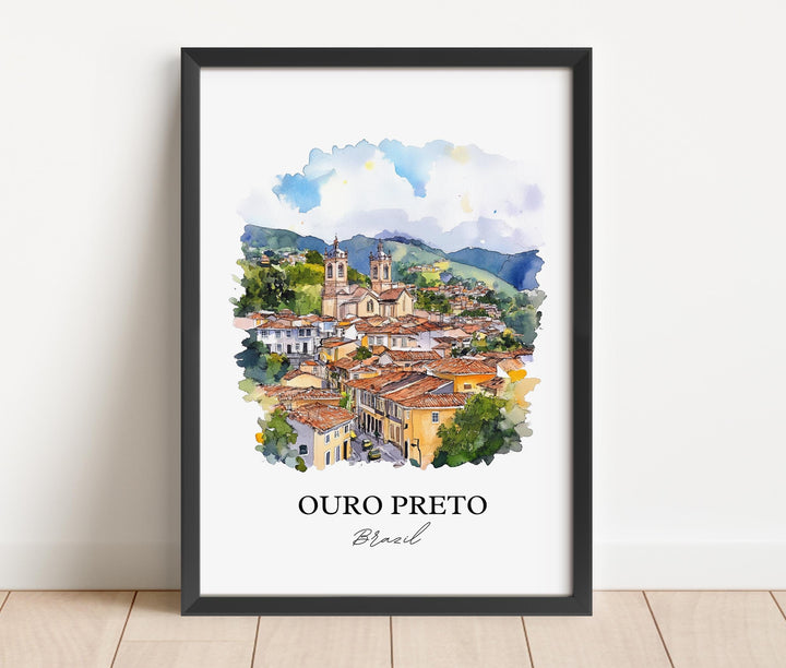 Ouro Preto Wall Art, Minas Gerais Print, Brazil Watercolor Art, Ouro Preto Gift, Travel Print, Travel Poster, Housewarming Gift