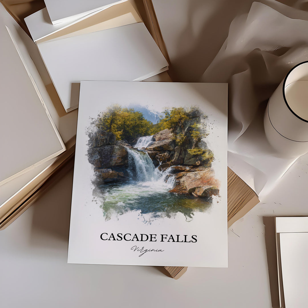 Cascade Falls Wall Art, Cascade Falls Print, Virginia Watercolor Art, Cascade Falls VA Gift, Travel Print, Travel Poster, Housewarming Gift