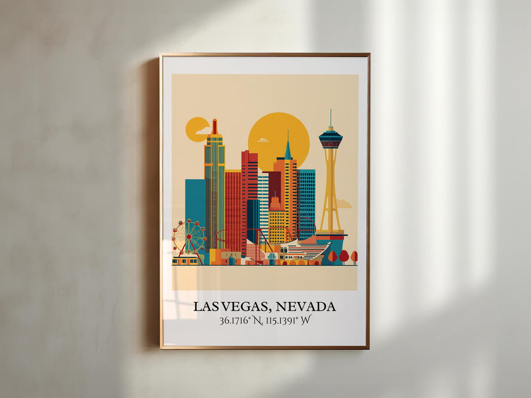 Las Vegas Art, Las Vegas Retro Travel Art, Las Vegas Home Decor, Las Vegas Gift, Nevada Travel Art, Travel Prints, Housewarming Gift