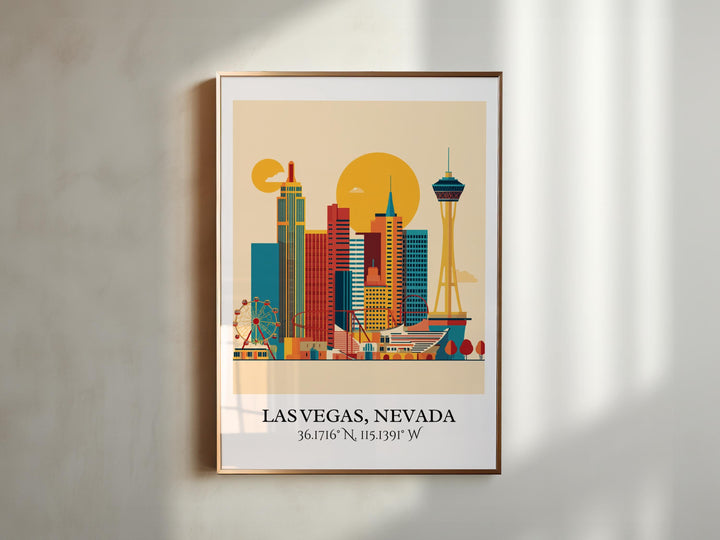 Las Vegas Art, Las Vegas Retro Travel Art, Las Vegas Home Decor, Las Vegas Gift, Nevada Travel Art, Travel Prints, Housewarming Gift