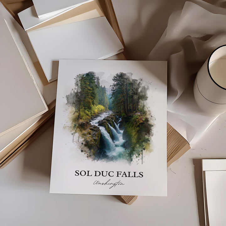 Sol Duc Falls Art, Olympic National Park Print, Washington State Artwork, Sol Duc Falls Gift, Travel Print, Travel Poster, Housewarming Gift