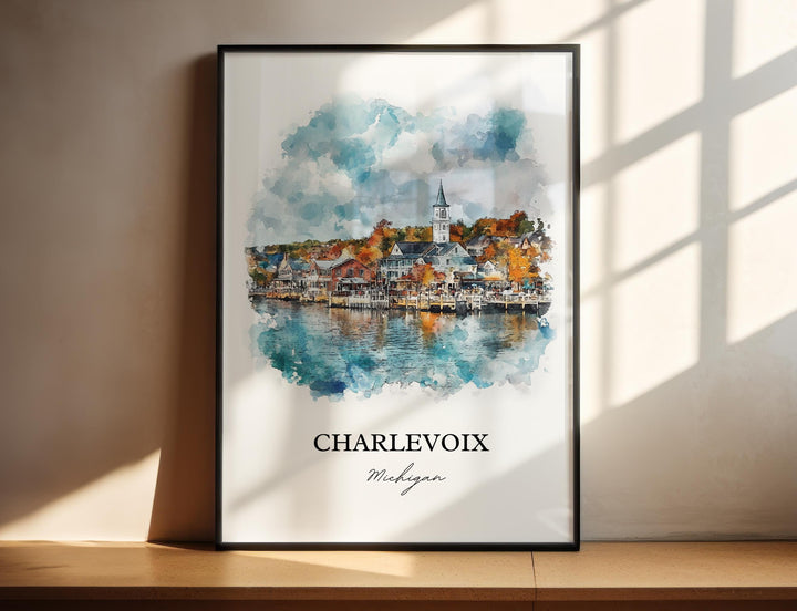 Charlevoix MI Wall Art, Lake Michigan Print, Charlevoix MI Watercolor Art, Charlevoix Gift, Travel Print, Travel Poster, Housewarming Gift