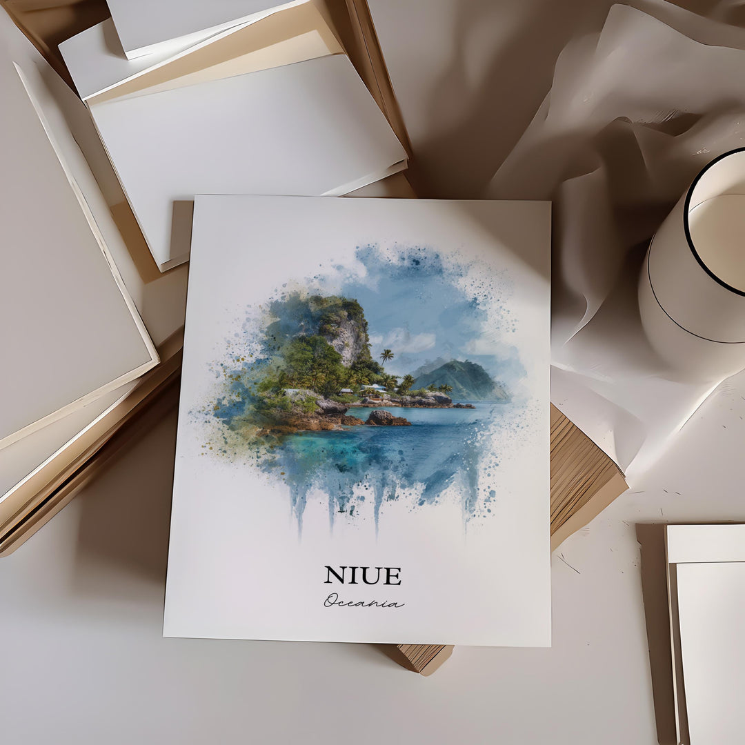 Niue Wall Art, Niue Print, Niue Watercolor Art, Niue Island Gift, Travel Print, Travel Poster, Housewarming Gift