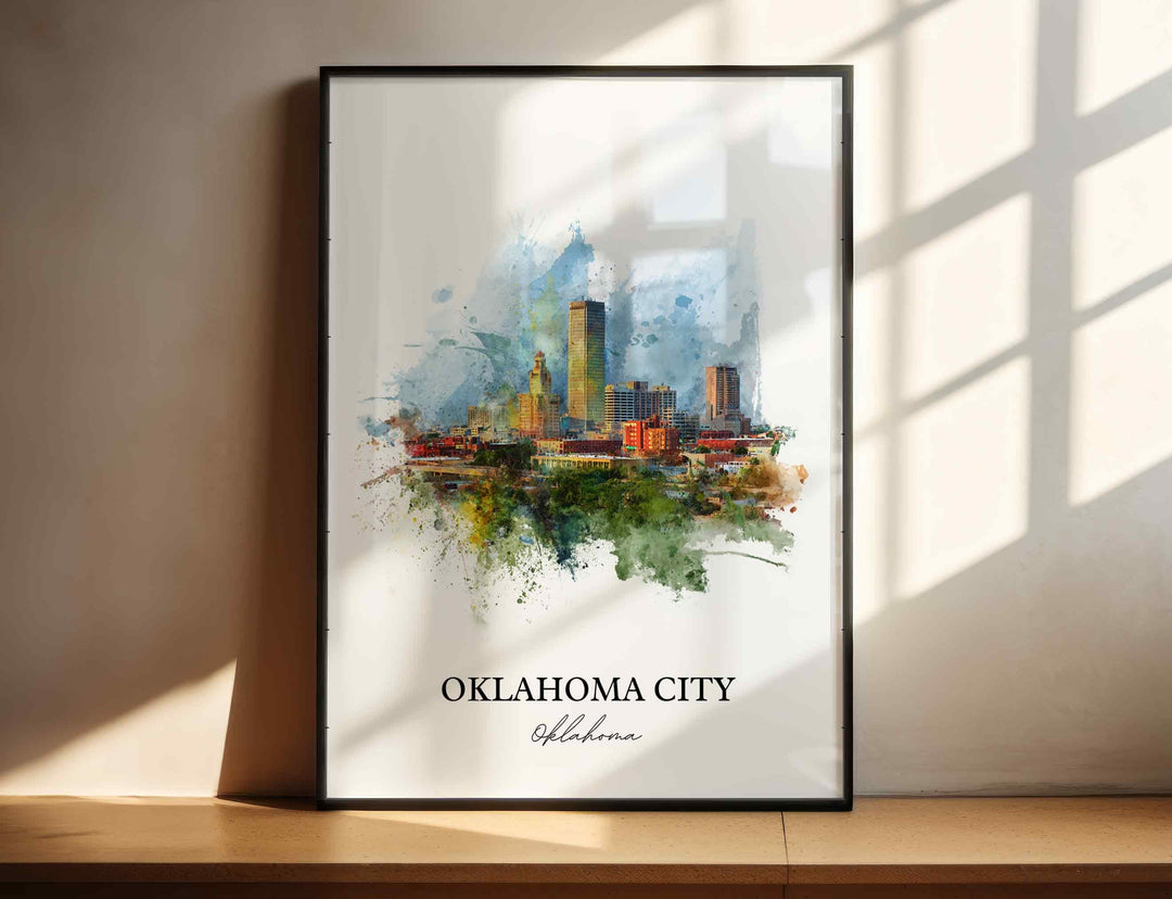 Oklahoma City, Oklahoma – Watercolor Art Print