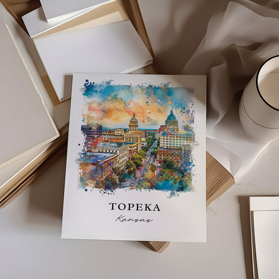 Topeka Kansas Wall Art, Topeka Print, Topeka KS Watercolor, Topeka Kansas Gift,